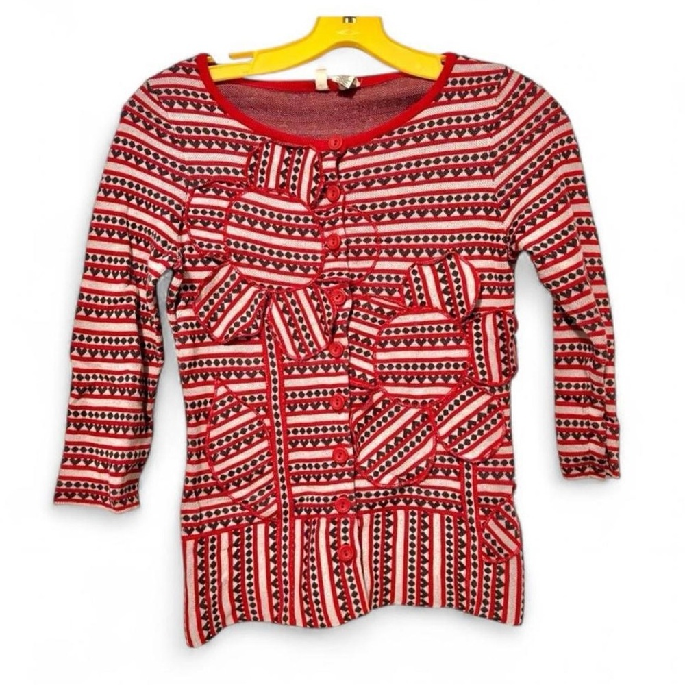 Anthropologie Moth Red Lovelorn Cardigan Sweater XS Preppy‎ Feminine Romantic